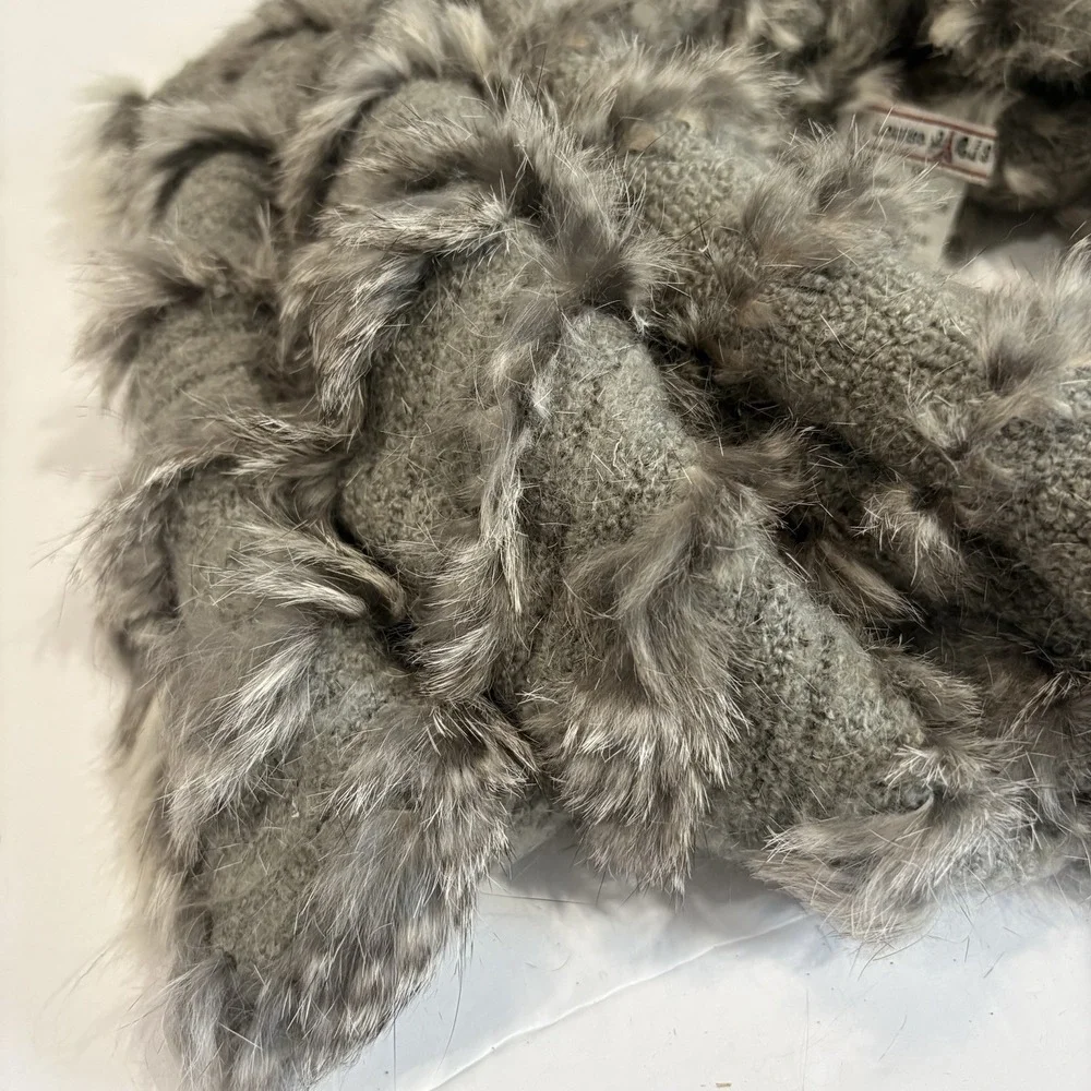 Vtg Y2K Rabbit Fur Scarf Wrap Shawl Gray Knit M Louise Paris Luxury Shrug